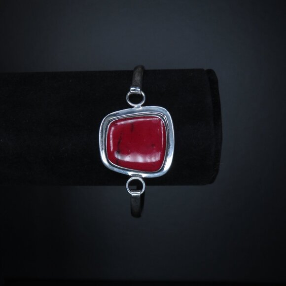 Sterling Silver Hinged Bangle with Red Stone - Picture 6 of 6